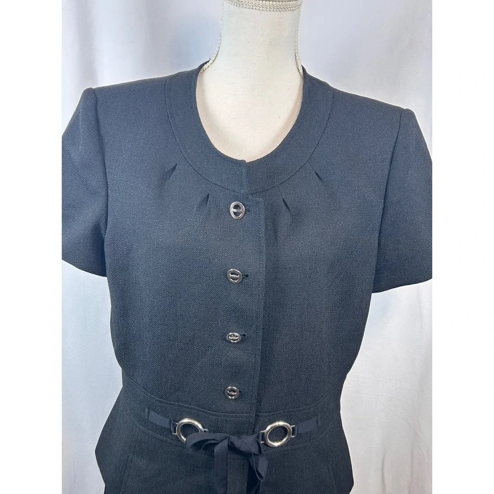 Tahari Black Peplum Skirt Suit‎ Set Short Sleeve Jacket Pencil Skirt 1